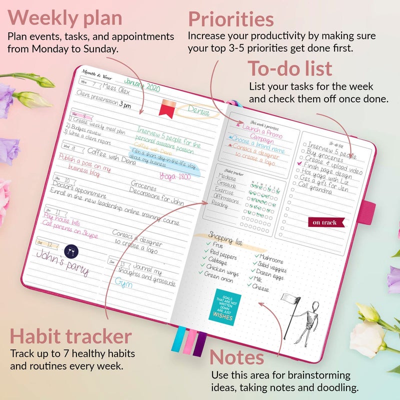 GoGirl Planner and Organizer for Women â€“ A5 Size Weekly Planner, Goals Journal & Agenda to Improve Time Management, Productivity & Live Happier. Undated â€“ Start Anytime, Lasts 1 Year â€“ Hot Pink - Image 3